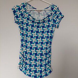 Women's BANANA REPUBLIC Geometric Blue Short Sleeve Top,  Size XS